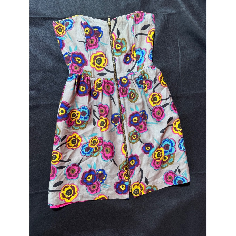 Corey Lynn Calter Silk Wool Floral Strapless Mini Dress Grey Pink Zip Front Sz 6